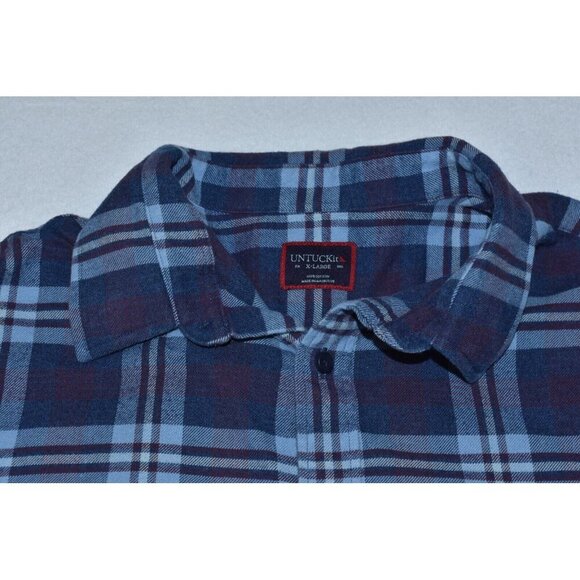 UNTUCKit Barrington Men's Shirt Size XL Blue/Red Plaid Flannel Button Down - Picture 2 of 11